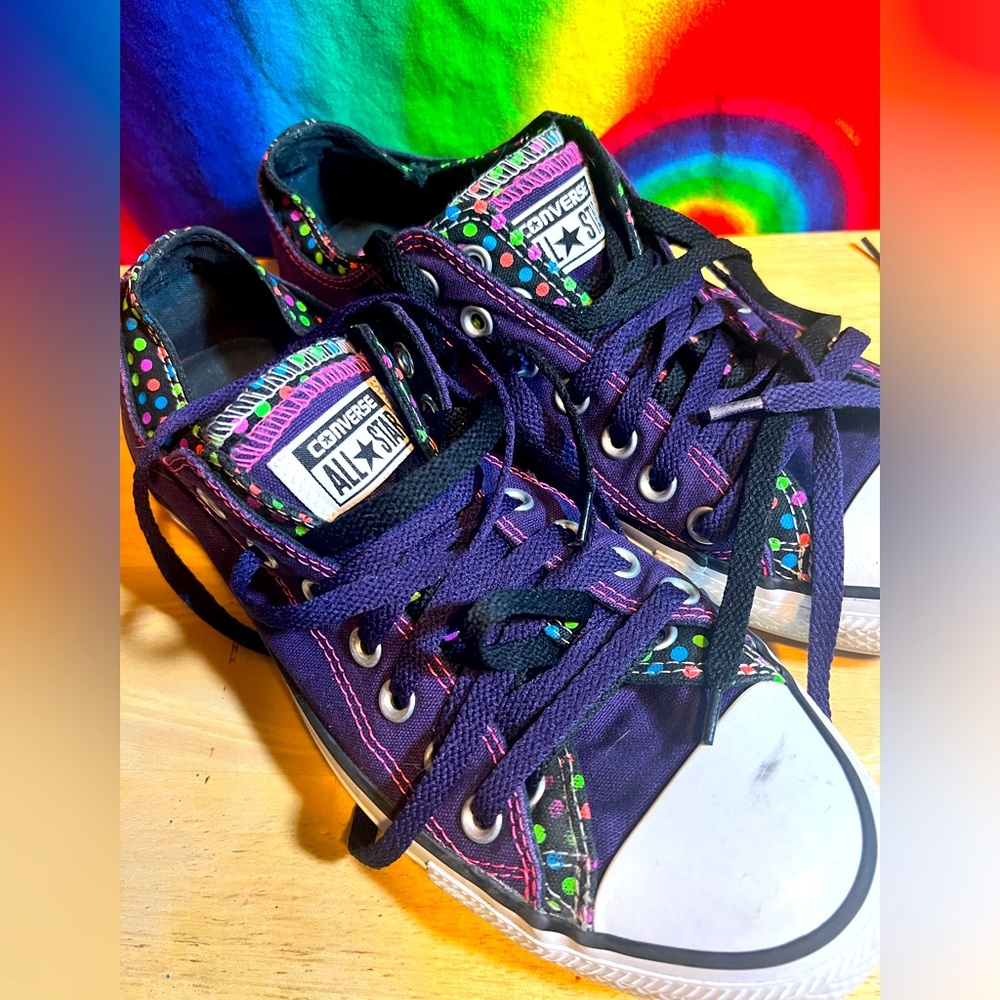 Converse Polka Dot/Purple Double Tongue Low Tops Sz. 11